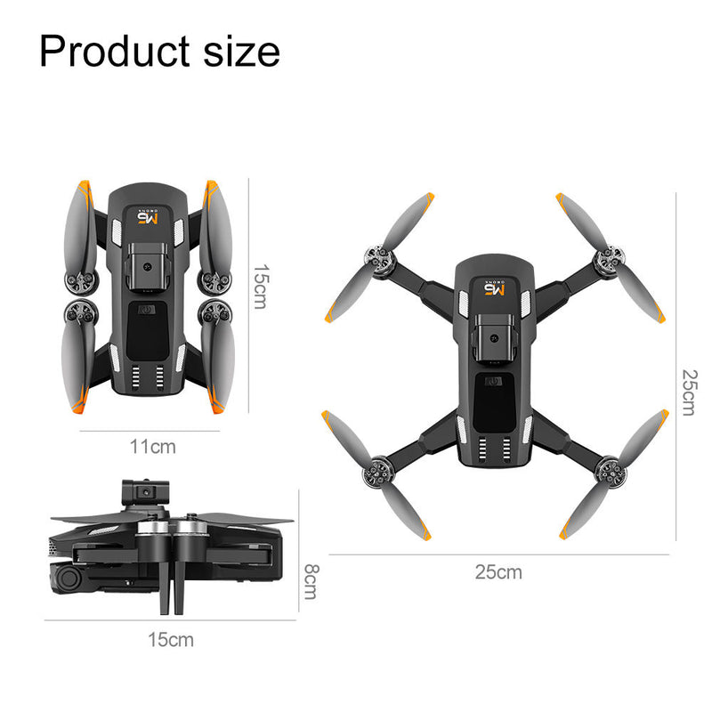 Small quadcopter drone with four foldable propellers and built-in screen controller