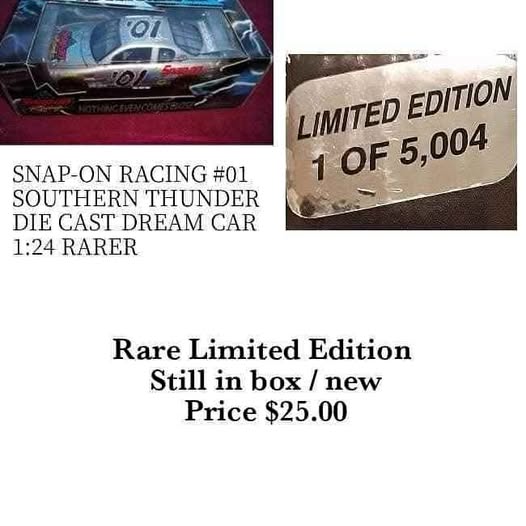 Limited edition diecast racing car in box with “Limited edition of 5,004” label