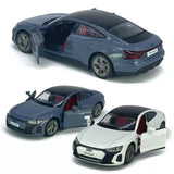 Diecast model car set of three sports cars: blue and white, one door open