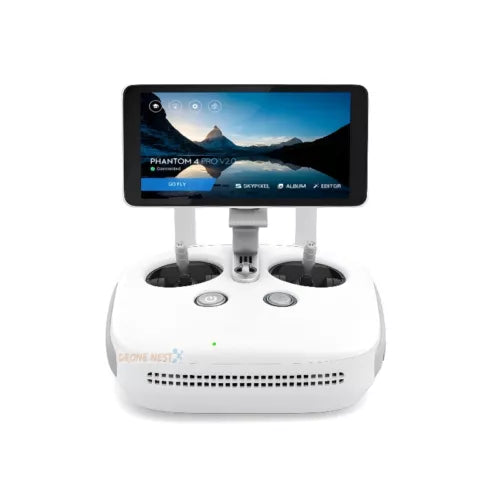 White drone remote controller with 5.5-inch HD screen and two antennas
