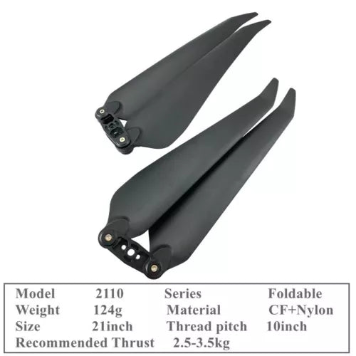 Foldable 21-inch drone propeller pair, dark gray/black CF+Nylon hubs