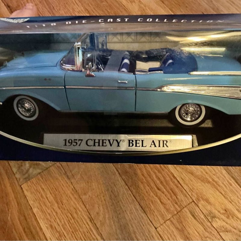 Motor Max 1957 Chevy Bel Air diecast car, teal blue side view