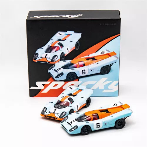 1:64 diecast race car set of two cars with box, white and orange