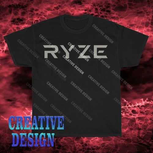 Men's black T-shirt with RYZE drone logo and Creative Design text graphic