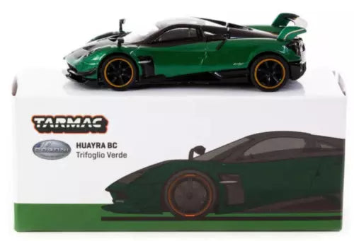 1:64 scale green Pagani Huayra BC diecast car with black and gold wheels
