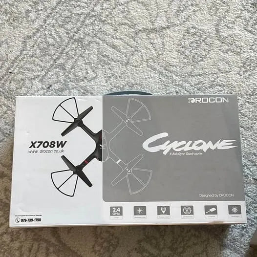 Drocon Cyclone beginner drone retail box with drone illustration and logo