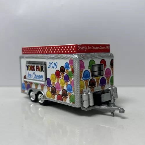 Ice cream concession trailer diecast model, 1/64 scale, colorful livery and service window