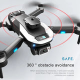 Gray quadcopter drone with camera, front view, obstacle avoidance sensors