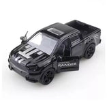 Black diecast pickup truck model with RANGER side decal, pull-back toy