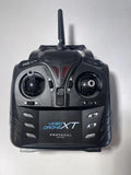 Video drone remote controller, black with dual thumb joysticks and antenna