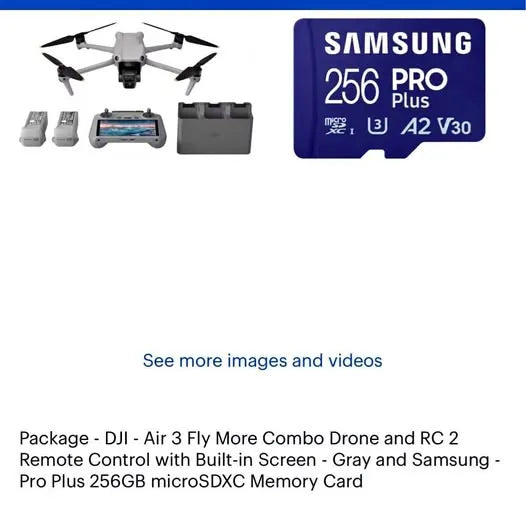 DJI Air 3 Fly More Combo drone kit with controller, batteries, and microSD card