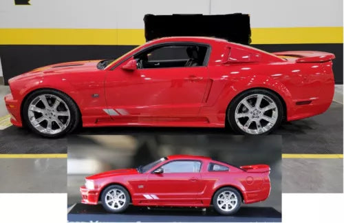 Red diecast sports car with silver wheels, side profile view