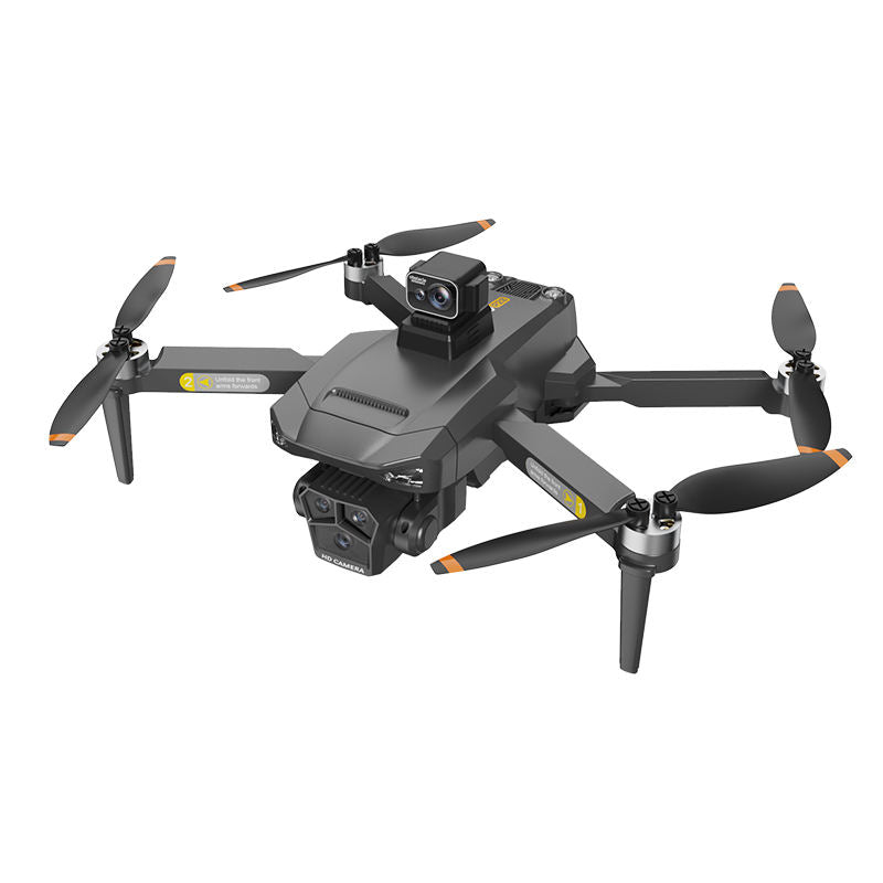Quadcopter drone with front camera and four foldable propellers