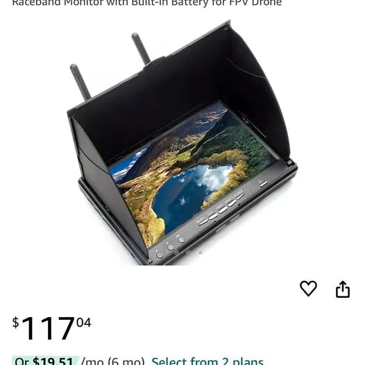 Portable FPV drone monitor with built-in screen and two antennas, black