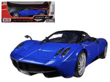 Blue diecast sports car model with front three-quarter view and black wheels