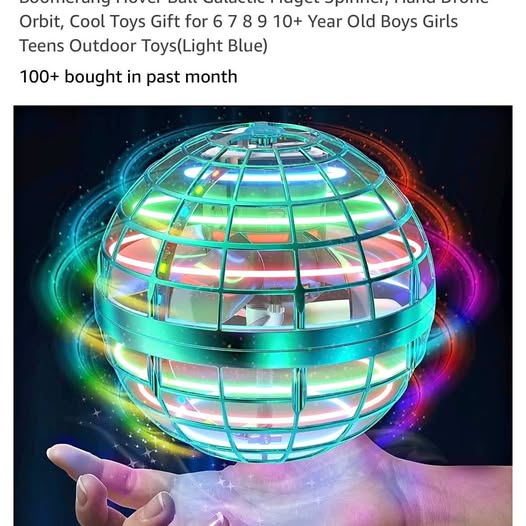 Light blue LED hover ball drone toy with glowing orb dome