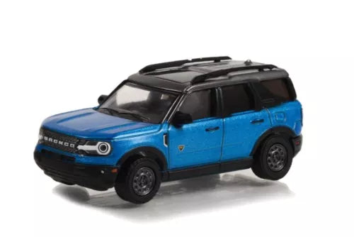 Ford Bronco Sport die-cast SUV model in blue with black wheels and roof