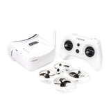FPV micro drone kit with white controller, VR goggles, and quadcopter drone