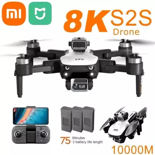 Drone with HD camera 8K, black and white quadcopter with front-mounted camera and four arms