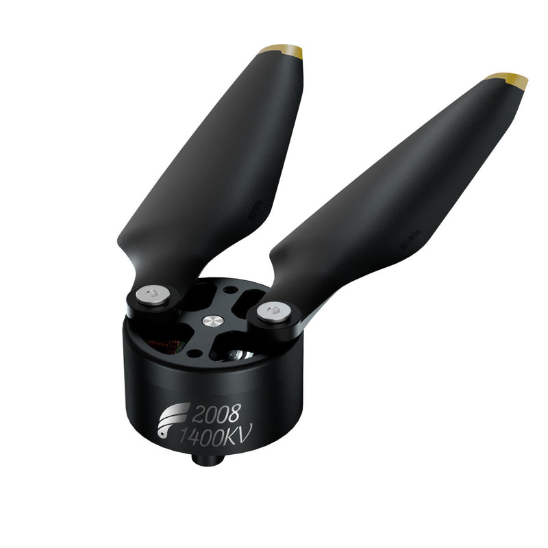Folding propeller drone motor, black hub labeled 2008 1400KV with two blades