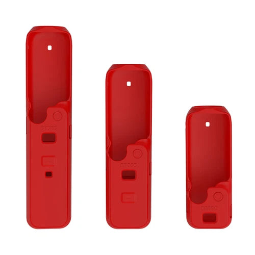 Red silicone protective sleeve case with cutouts for camera and ports