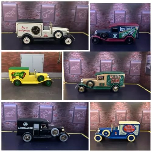 Diecast classic delivery car set with multiple vintage model cars, assorted colors