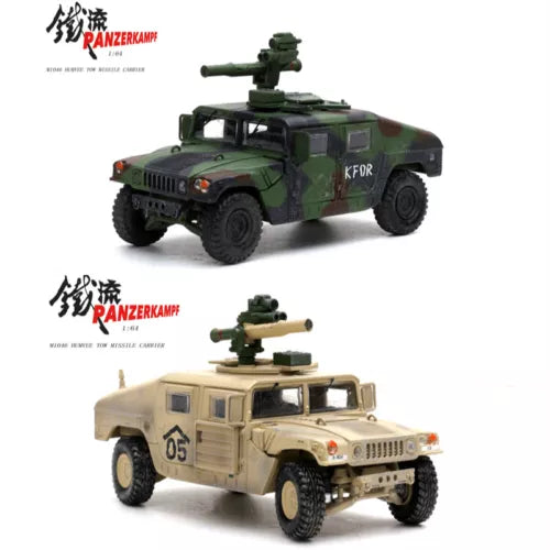 1:64 diecast tow missile carrier Humvee model, green and tan with mounted missiles
