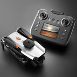 Foldable quadcopter drone with remote controller, built-in screen, and FPV camera view