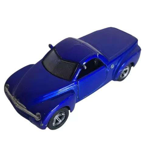 Blue 1:36 diecast toy car with black roof and hood, Chevrolet SSR concept by Maisto