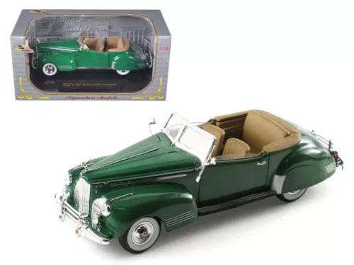 Green 1941-style diecast car with open-top interior and tan seats