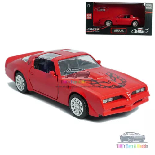 Red 1/36 scale Pontiac Firebird alloy diecast model car toy, front three-quarter view