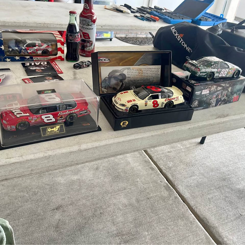 1:24 diecast race car model with #8 decals, in display packaging