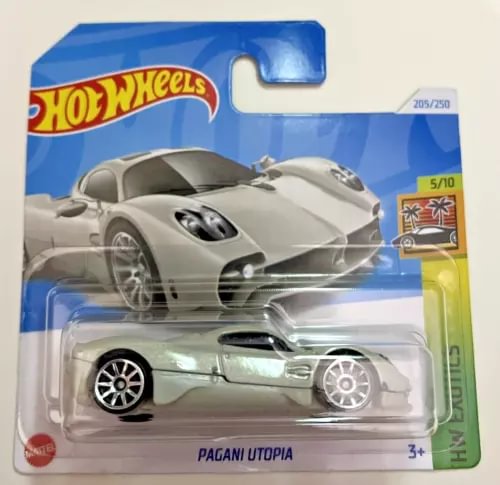 Hot Wheels Pagani Utopia 1:64 diecast car, grey, in blister pack with Hot Wheels branding