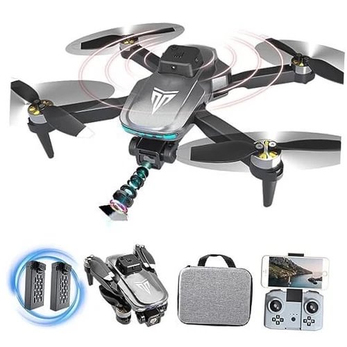 Foldable FPV drone with 4K camera and propellers, plus controller and case