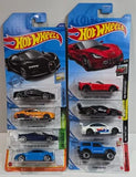 Diecast car multi-pack in blister cards, showing multiple Hot Wheels cars in boxes