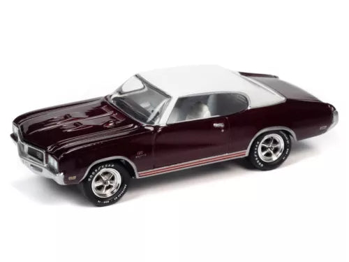 Burgundy 1970 Buick GS Stage 1 diecast car with white side stripe and chrome wheels