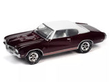 Burgundy 1970 Buick GS Stage 1 diecast car with white side stripe and chrome wheels