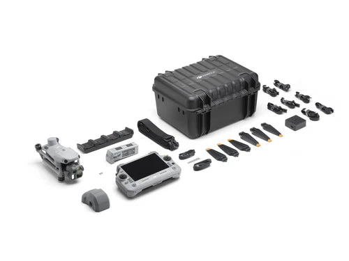 Quadcopter drone kit with controller, battery case, propellers and mounting parts