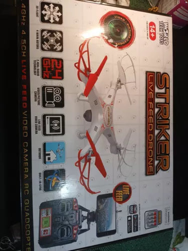 FPV live feed drone box for World Tech Elite Striker, white and red illustrated model