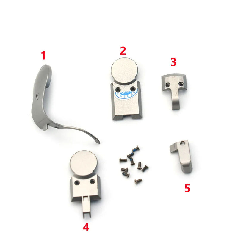 Gray gimbal motor arm cover bracket pieces with mounting screws for drone