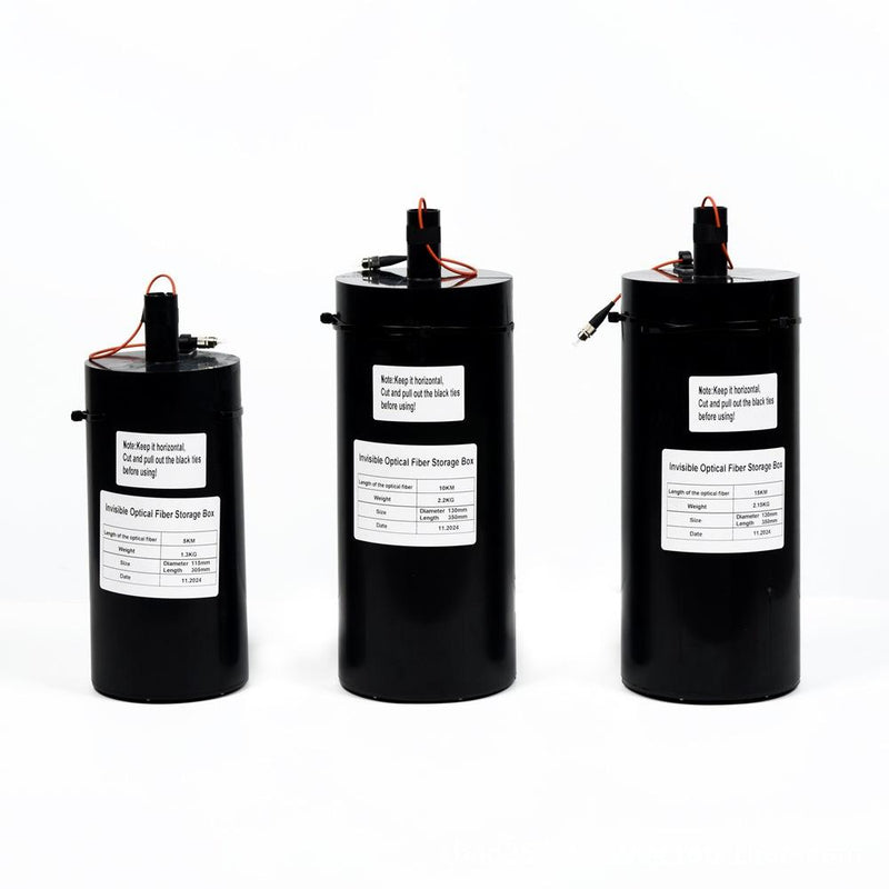 Optical fiber anti-jamming cable module, black cylinder with orange wires and label