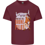 Men's cotton t-shirt in maroon with front drone pilot graphic