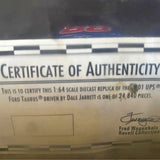 Certificate of authenticity card with Ford Taurus and Dale Jarret signatures