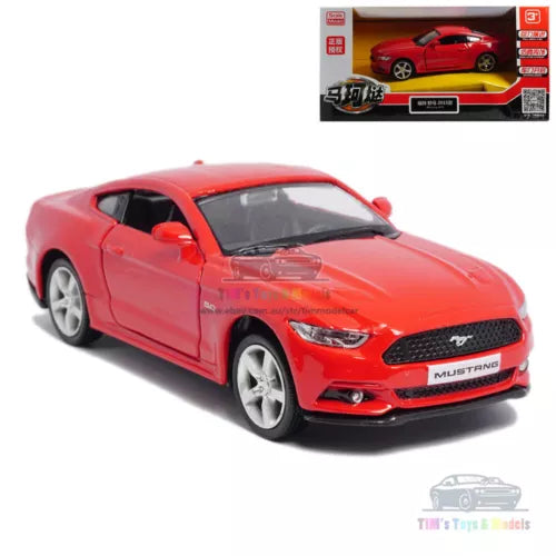 Red 1:36 diecast model car, Ford Mustang GT, front three-quarter view