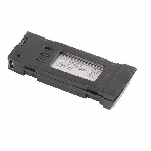 Drone Li-ion battery pack, black rectangular with label and connector terminals
