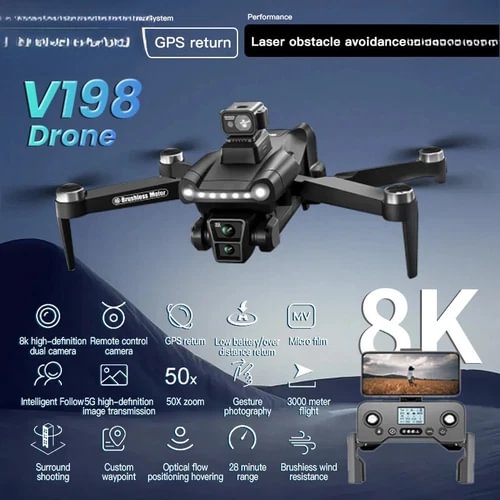 Foldable quadcopter drone with front camera and four foldable propellers, dark gray