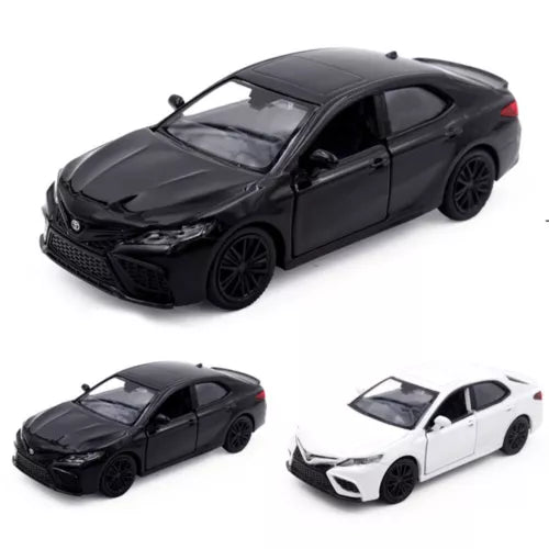 Black 1:36 diecast model car with detailed wheels and clear windows