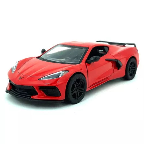 Red 1:36 scale diecast sports car toy with black wheels, front 3/4 view