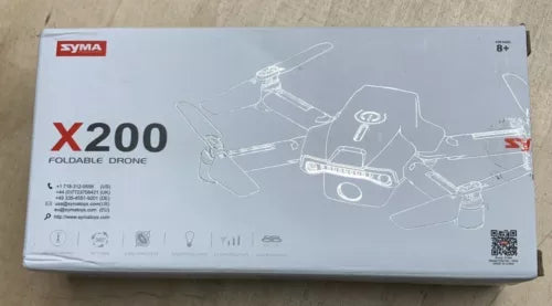 SYMA X200 foldable mini drone box, open packaging with drone illustration