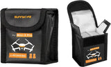 Fireproof Li-Po battery storage bag, black with handle, Sunnylife label and drone icon.